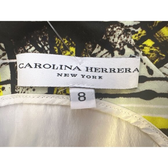 Carolina Herrera Mint Abstract Print Dress w/Yellow & Green Accents Size 8 - Picture 8 of 10